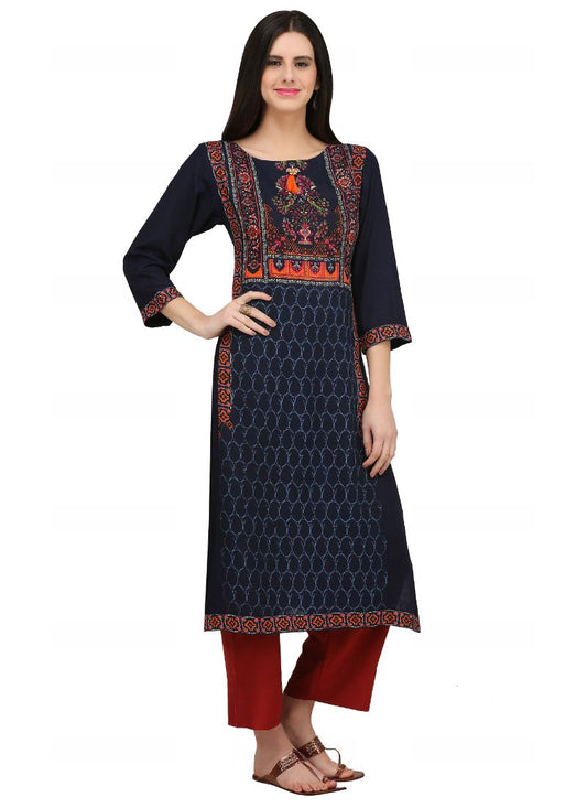 Navy Blue Color Rayon Kurti