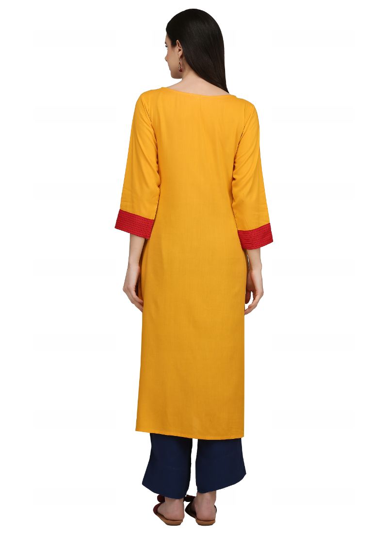 Yellow And Red Color Rayon Kurti