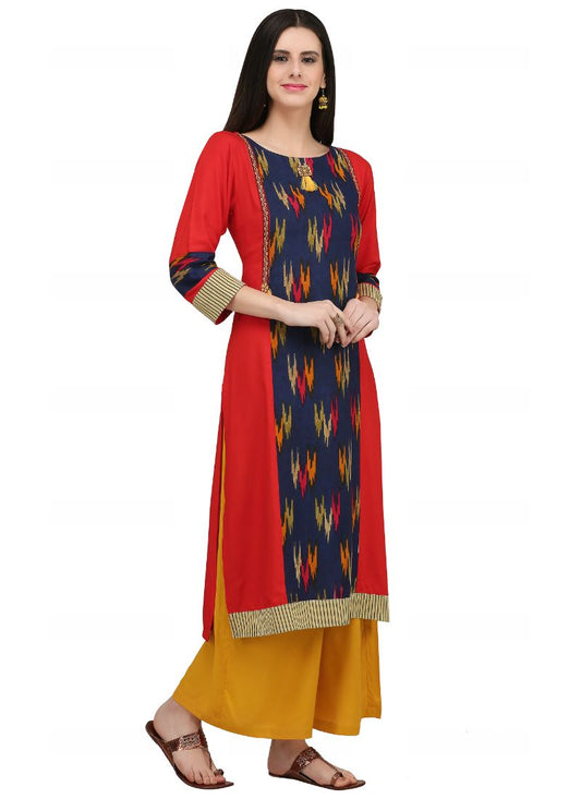 Red And Navyblue Color Rayon Kurti