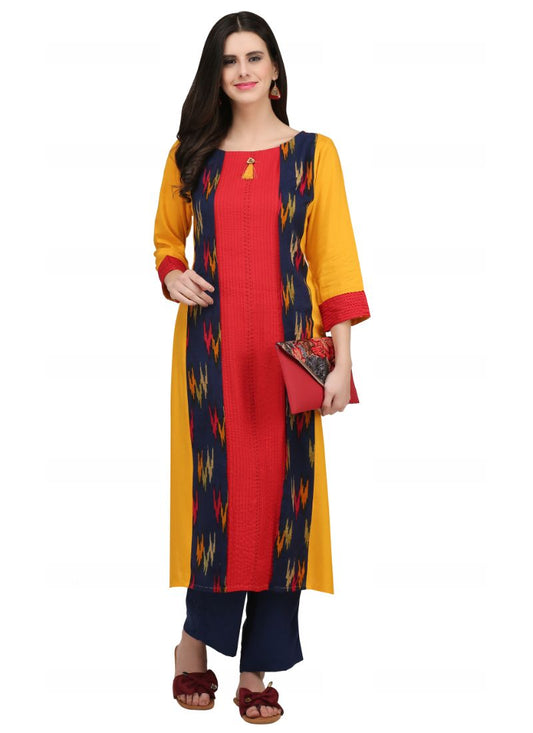 Yellow And Red Color Rayon Kurti